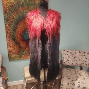 Red and Black Ombre Faux Fur Vest